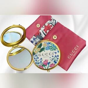 Gucci Pink and Gold Floral Mirror With Pouch GWP Item